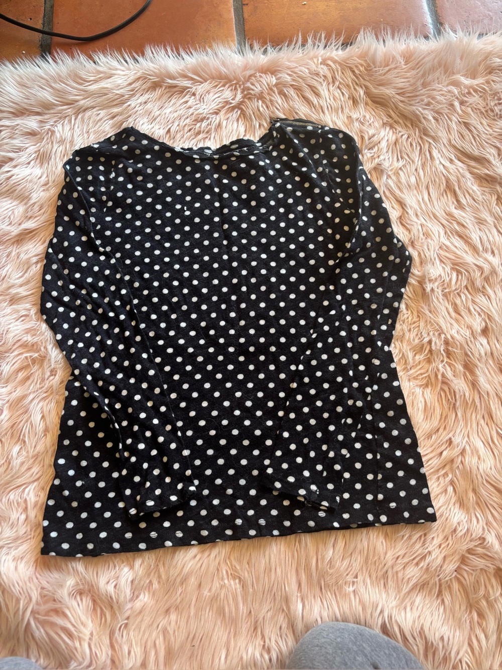 LOFT Black Long-Sleeve Polka Dot Top
